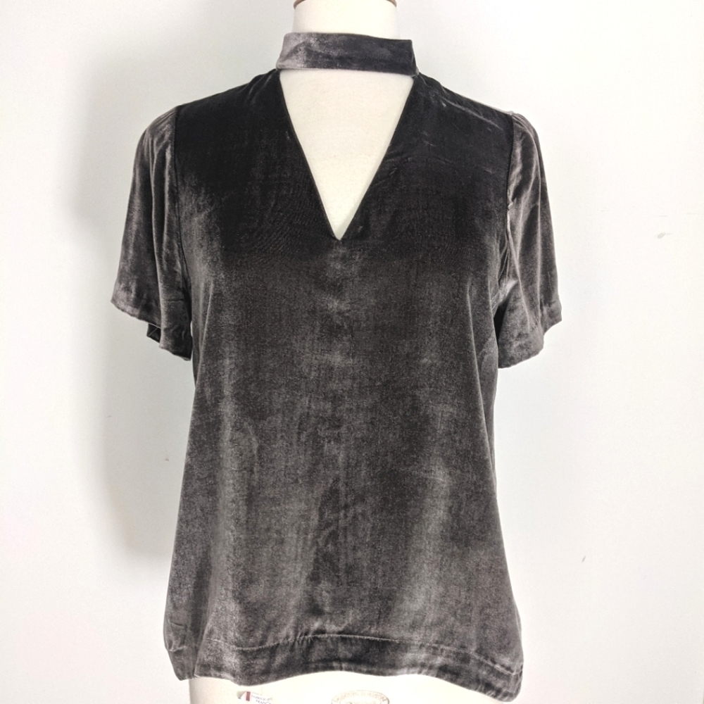 𝅺MADEWELL Mushroom Grey Velvet Top with Choker Neckline S